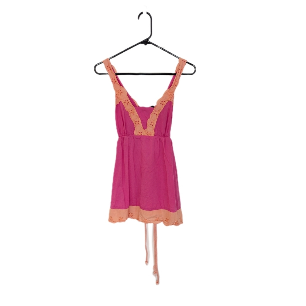 Mix Nouveau New York Babydoll Empire Waist Tank Top With Eyelet Lace Trim Y2K
